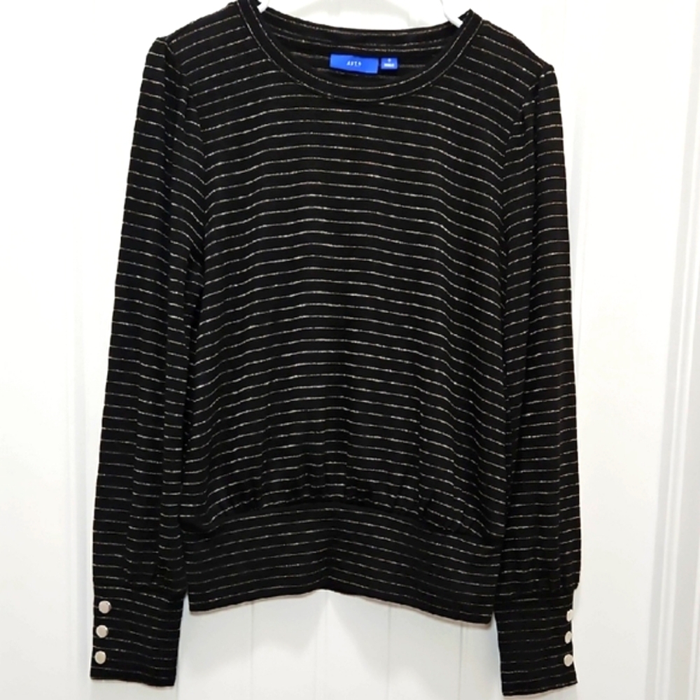 Apt 9 Metallic Striped Puff Sleeve Sweater